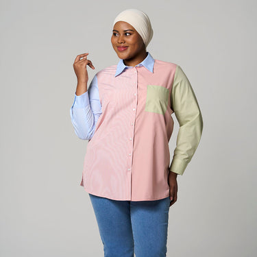 Light Pink Multi Coloured Shirt by MS. READ, plus size shirt in UK 12–24
