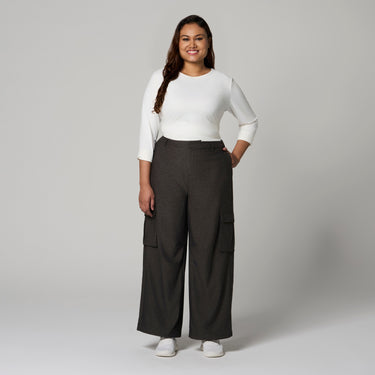 Grey Knit Cargo Pants by MS. READ, plus size pants in UK 12–24