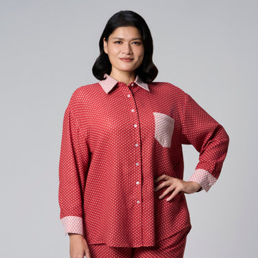 Red Cotton Long Sleeves Shirt by MS. READ, plus size shirt in UK 12–24