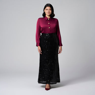 Black Sequins Long Skirt by MS. READ, plus size skirt in UK 12–22