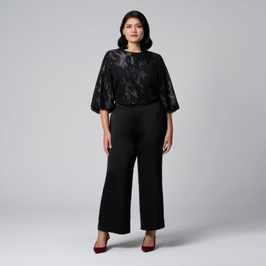 Black Satin Wide Leg Pants by MS. READ, plus size pants in UK 12–22