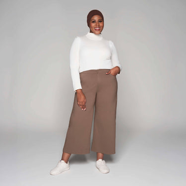 Khaki Signature Ultra-Stretch Wide Leg Ankle Pants by MS. READ, plus size pants in UK 12–24