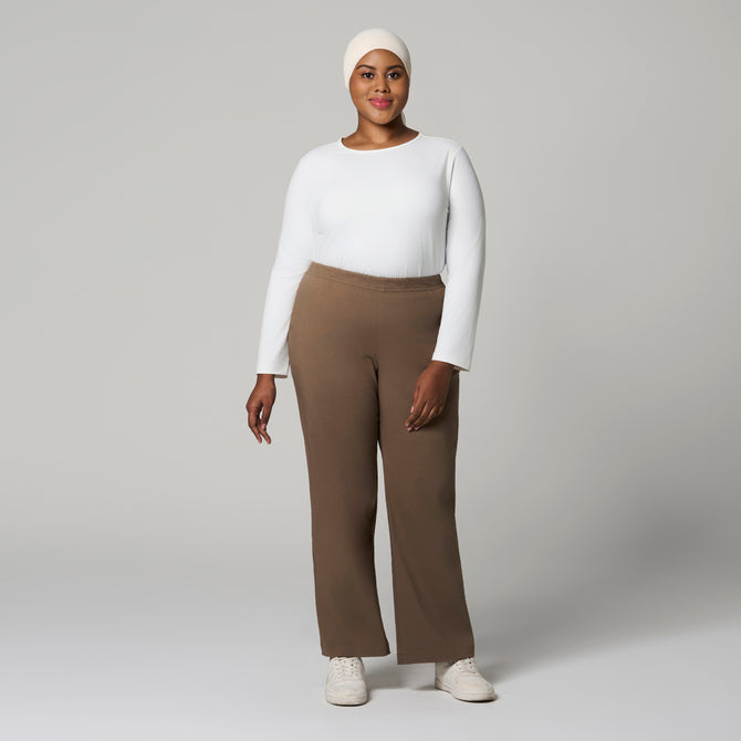 Khaki Signature Ultra-Stretch Straight Leg Pants by MS. READ, plus size pants in UK 12–24