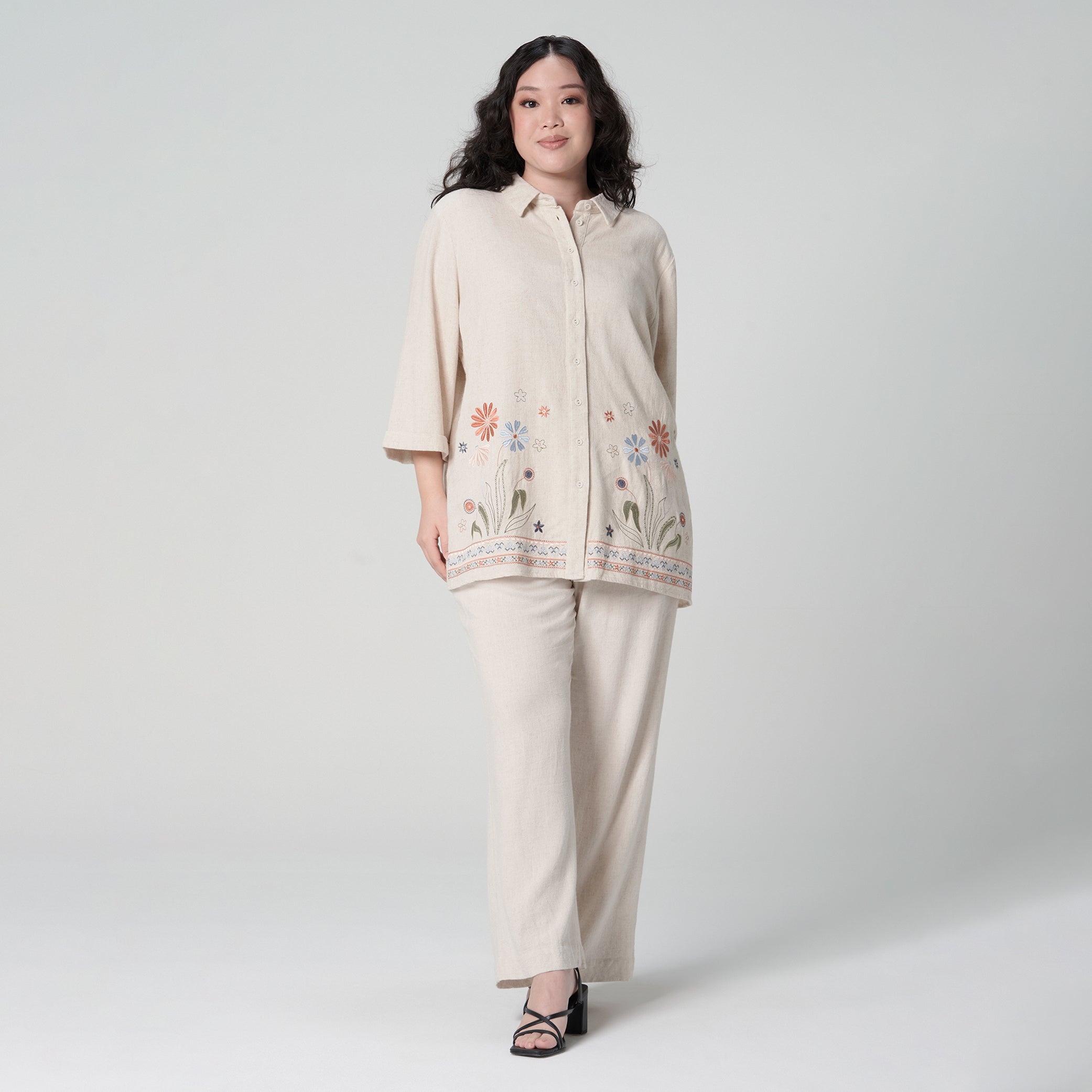 Linen Embroidered Boxy Shirt