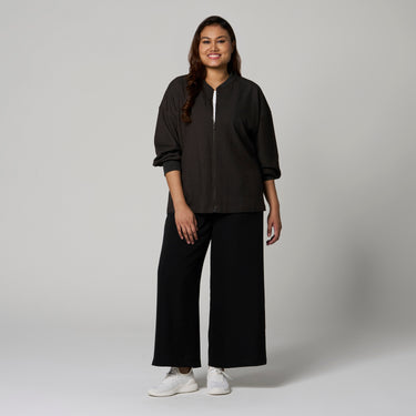 Grey Knit Bomber Jacket by MS. READ, plus size jacket in UK 12–24
