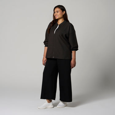 Grey Knit Bomber Jacket by MS. READ, plus size jacket in UK 12–24