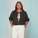 Grey Knit Bomber Jacket by MS. READ, plus size jacket in UK 12–24