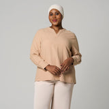 Beige Long Sleeve Linen Top by MS. READ, plus size top in UK 12–24