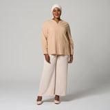 Beige Long Sleeve Linen Top by MS. READ, plus size top in UK 12–24