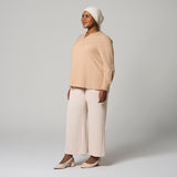 Beige Long Sleeve Linen Top by MS. READ, plus size top in UK 12–24