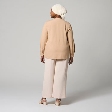 Beige Long Sleeve Linen Top by MS. READ, plus size top in UK 12–24