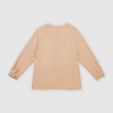 Beige Long Sleeve Linen Top by MS. READ, plus size top in UK 12–24