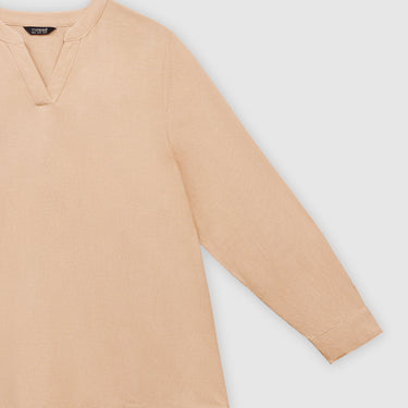 Beige Long Sleeve Linen Top by MS. READ, plus size top in UK 12–24