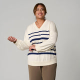 Cream V-Neck Sweater by MS. READ, plus size sweater in UK 12–22