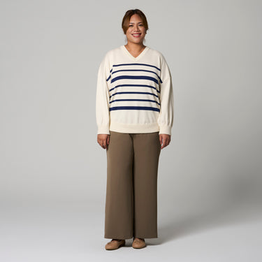 Cream V-Neck Sweater by MS. READ, plus size sweater in UK 12–22