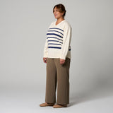 Cream V-Neck Sweater by MS. READ, plus size sweater in UK 12–22