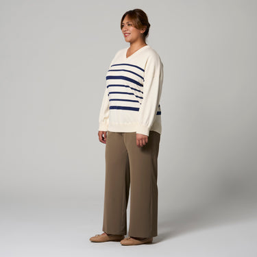Cream V-Neck Sweater by MS. READ, plus size sweater in UK 12–22