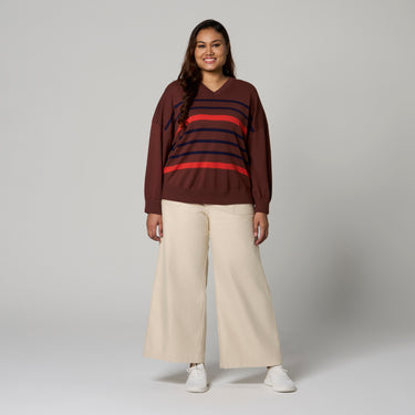 Dark Brown V-Neck Sweater by MS. READ, plus size sweater in UK 12–22