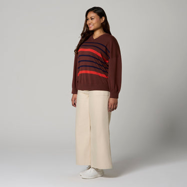 Dark Brown V-Neck Sweater by MS. READ, plus size sweater in UK 12–22