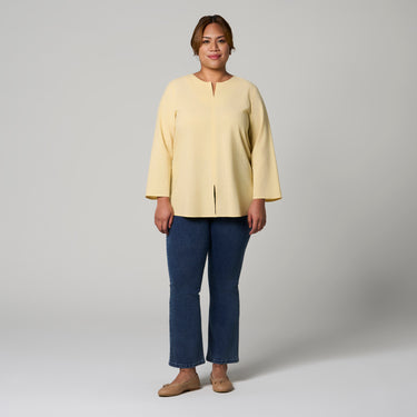 Light Yellow Linen Top by MS. READ, plus size top in UK 12–24