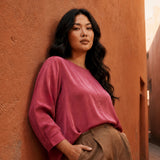Pink Round Neck Top by MS. READ, plus size top in UK 12–24