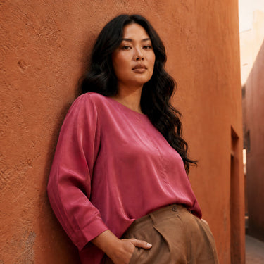 Pink Round Neck Top by MS. READ, plus size top in UK 12–24