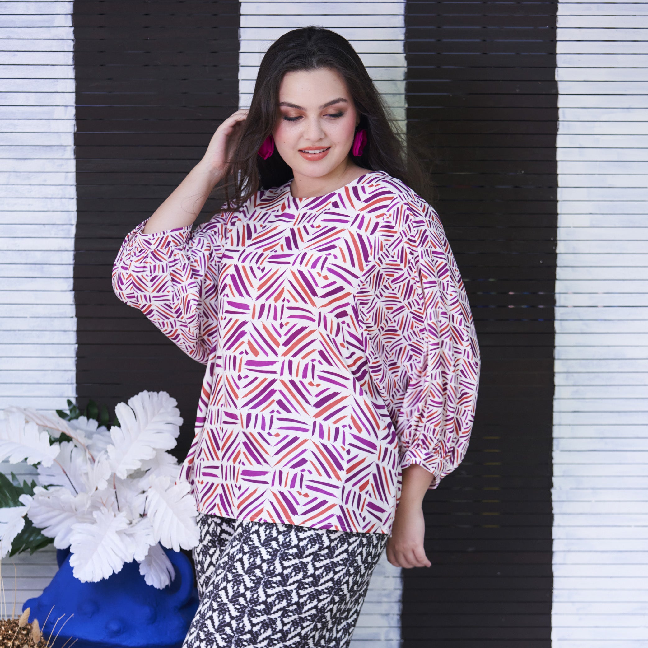 Ms. Read x Frankitas Printed Lantern Sleeve Top