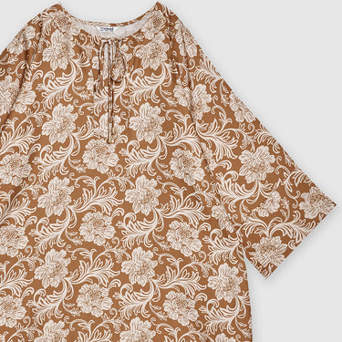 Brown Printed Kaftan Dress by MS. READ, plus size dress in UK 12–24