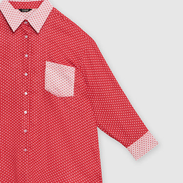 Red Cotton Long Sleeves Shirt by MS. READ, plus size shirt in UK 12–24