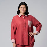Red Cotton Long Sleeves Shirt by MS. READ, plus size shirt in UK 12–24