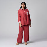 Red Cotton Long Sleeves Shirt by MS. READ, plus size shirt in UK 12–24