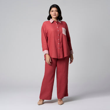 Red Cotton Long Sleeves Shirt by MS. READ, plus size shirt in UK 12–24