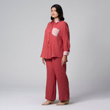 Red Cotton Long Sleeves Shirt by MS. READ, plus size shirt in UK 12–24