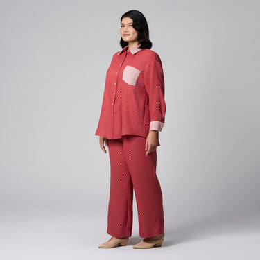 Red Cotton Long Sleeves Shirt by MS. READ, plus size shirt in UK 12–24