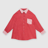Red Cotton Long Sleeves Shirt by MS. READ, plus size shirt in UK 12–24
