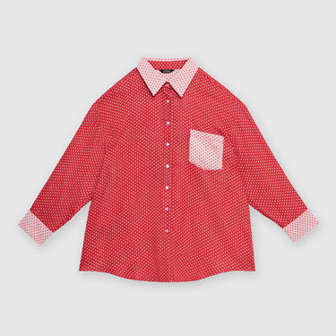 Red Cotton Long Sleeves Shirt by MS. READ, plus size shirt in UK 12–24