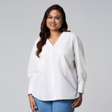 Off White V-Neck Boxy Shirt by MS. READ, plus size shirt in UK 12–24