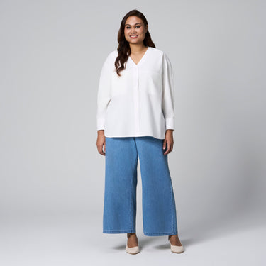 Off White V-Neck Boxy Shirt by MS. READ, plus size shirt in UK 12–24