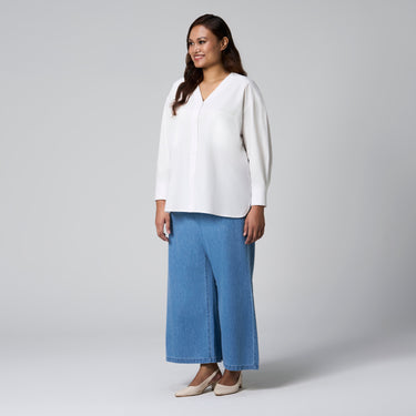 Off White V-Neck Boxy Shirt by MS. READ, plus size shirt in UK 12–24