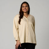 Yellow Stripe V-Neck Boxy Shirt by MS. READ, plus size shirt in UK 12–24