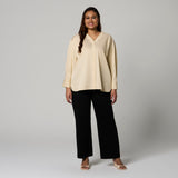 Yellow Stripe V-Neck Boxy Shirt by MS. READ, plus size shirt in UK 12–24