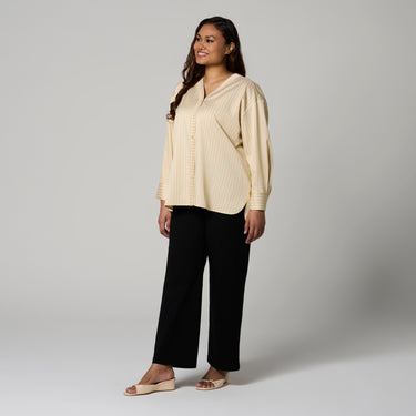 Yellow Stripe V-Neck Boxy Shirt by MS. READ, plus size shirt in UK 12–24
