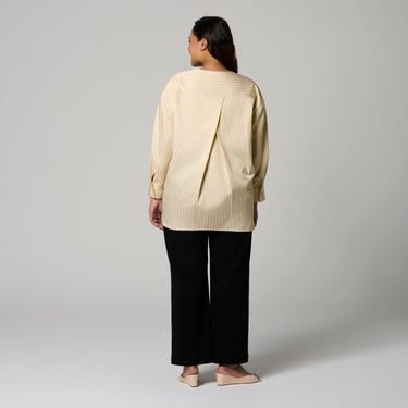 Yellow Stripe V-Neck Boxy Shirt by MS. READ, plus size shirt in UK 12–24