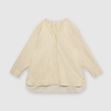 Yellow Stripe V-Neck Boxy Shirt by MS. READ, plus size shirt in UK 12–24