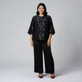 Black Jacquard Lantern Sleeve Top by MS. READ, plus size top in UK 12–24
