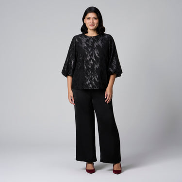 Black Jacquard Lantern Sleeve Top by MS. READ, plus size top in UK 12–24
