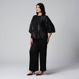 Black Jacquard Lantern Sleeve Top by MS. READ, plus size top in UK 12–24