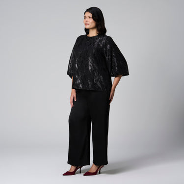 Black Jacquard Lantern Sleeve Top by MS. READ, plus size top in UK 12–24