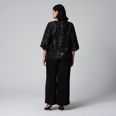 Black Jacquard Lantern Sleeve Top by MS. READ, plus size top in UK 12–24