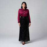 Black Sequins Long Skirt by MS. READ, plus size skirt in UK 12–22